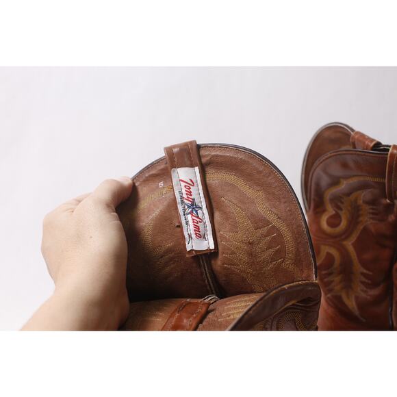 Tony Lama Men\'s 10 1/2 D Brown Leather Western Boots with Decor ~ 260212-WH 971